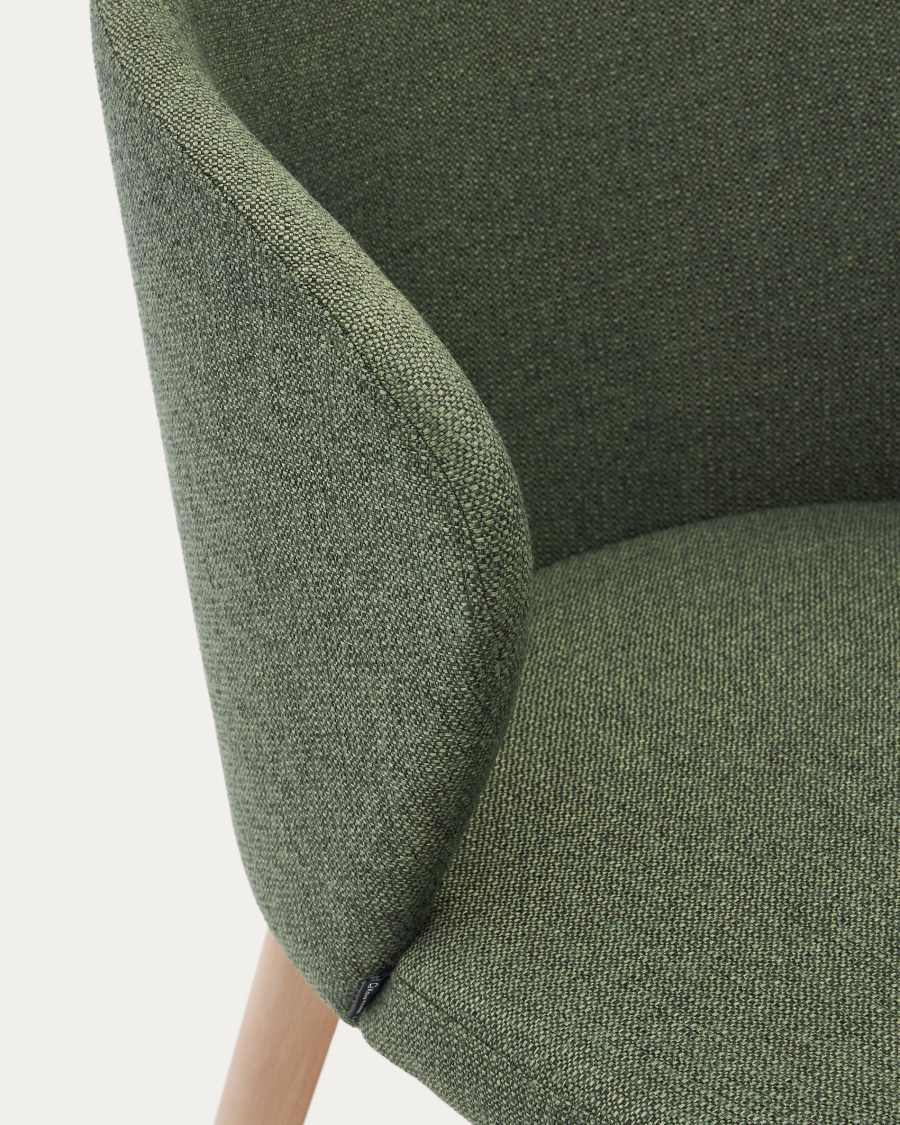 Darice chair in green chenille and solid beech wood in a natural finish FSC 100%