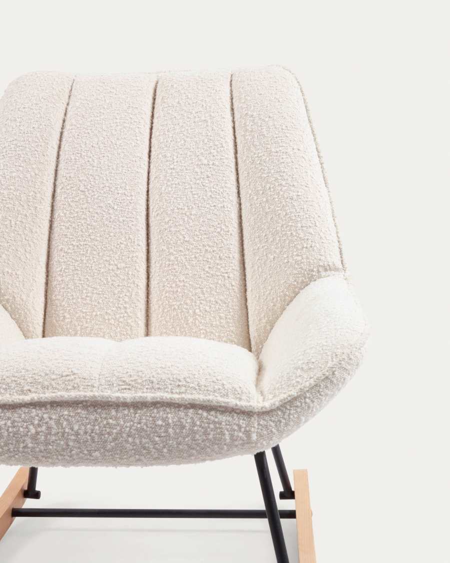 Sedia a dondolo Marlina in tessuto Shearling bianca