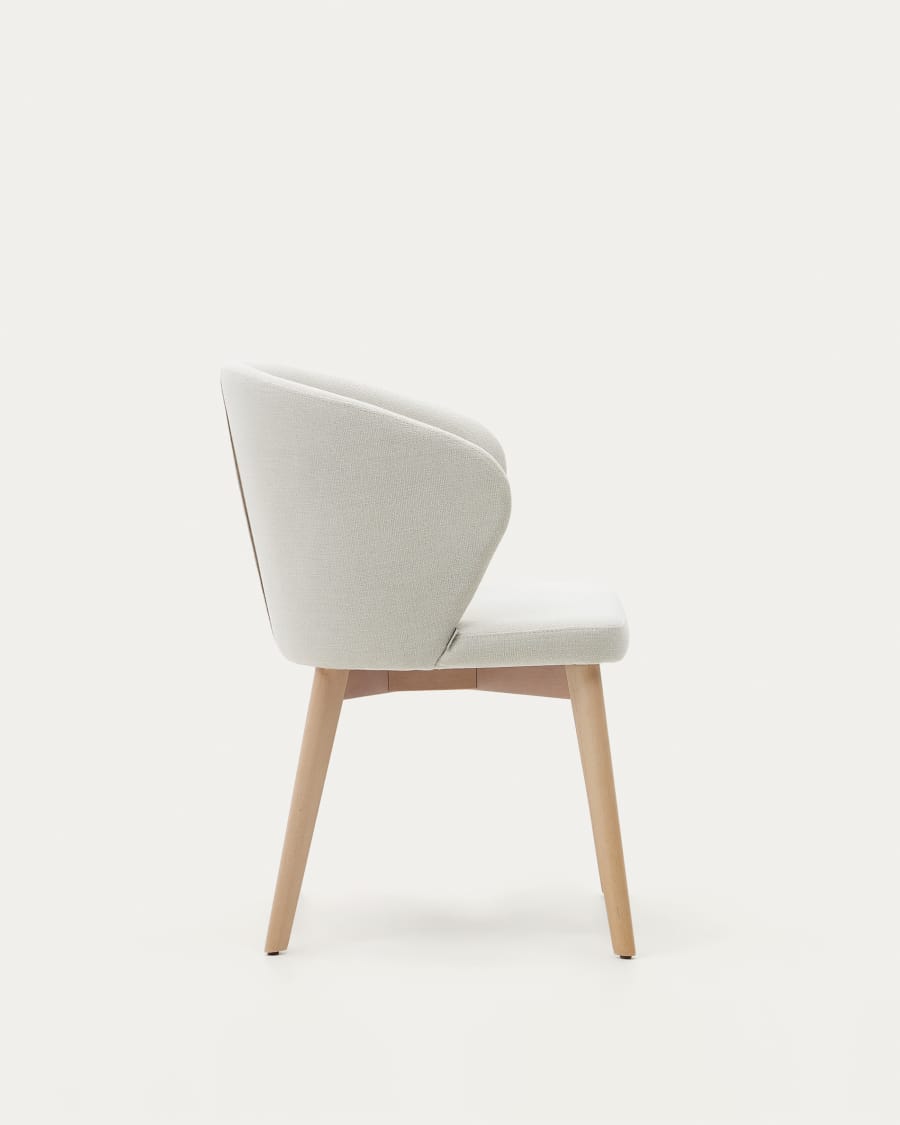 Darice chair in beige chenille and solid beech wood in a natural finish FSC 100%