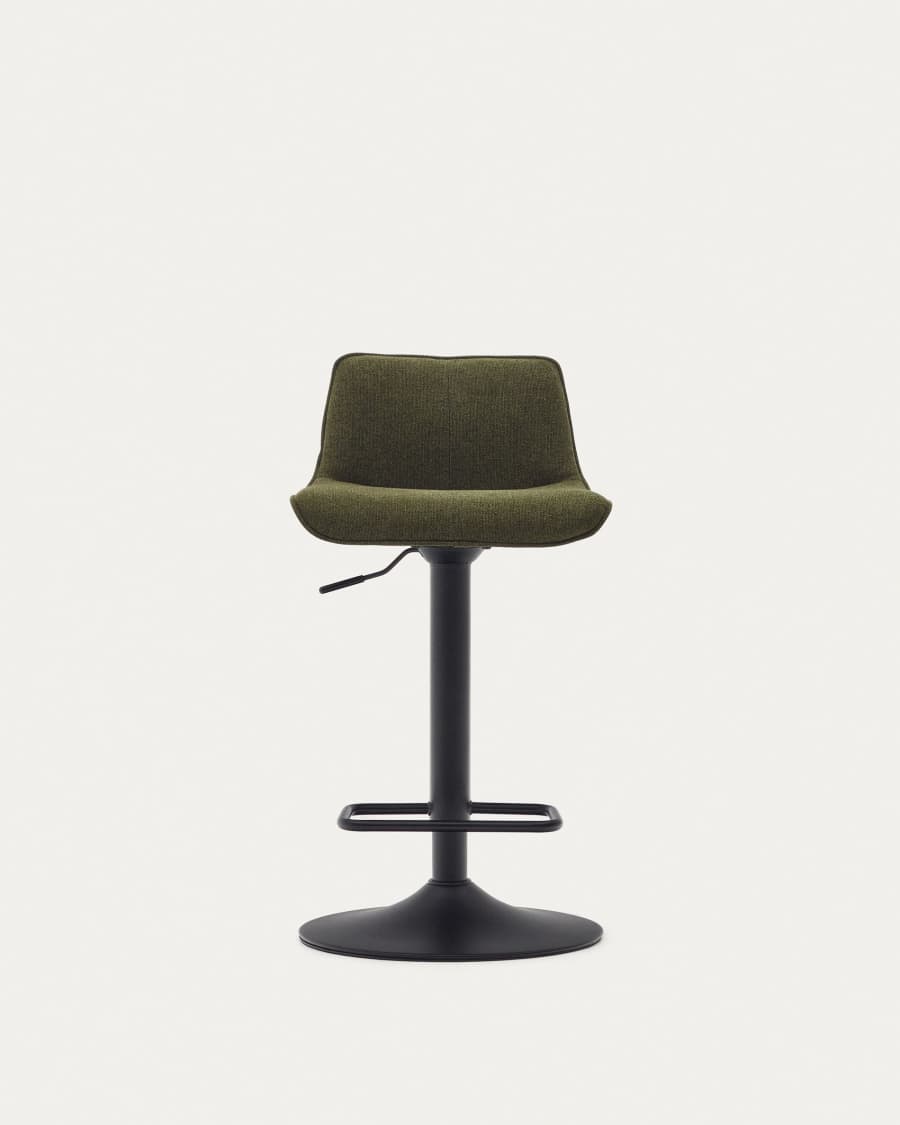 Tabouret Zenda en chenille vert foncé et acier noir mat hauteur  81-102 cm FSC 100%