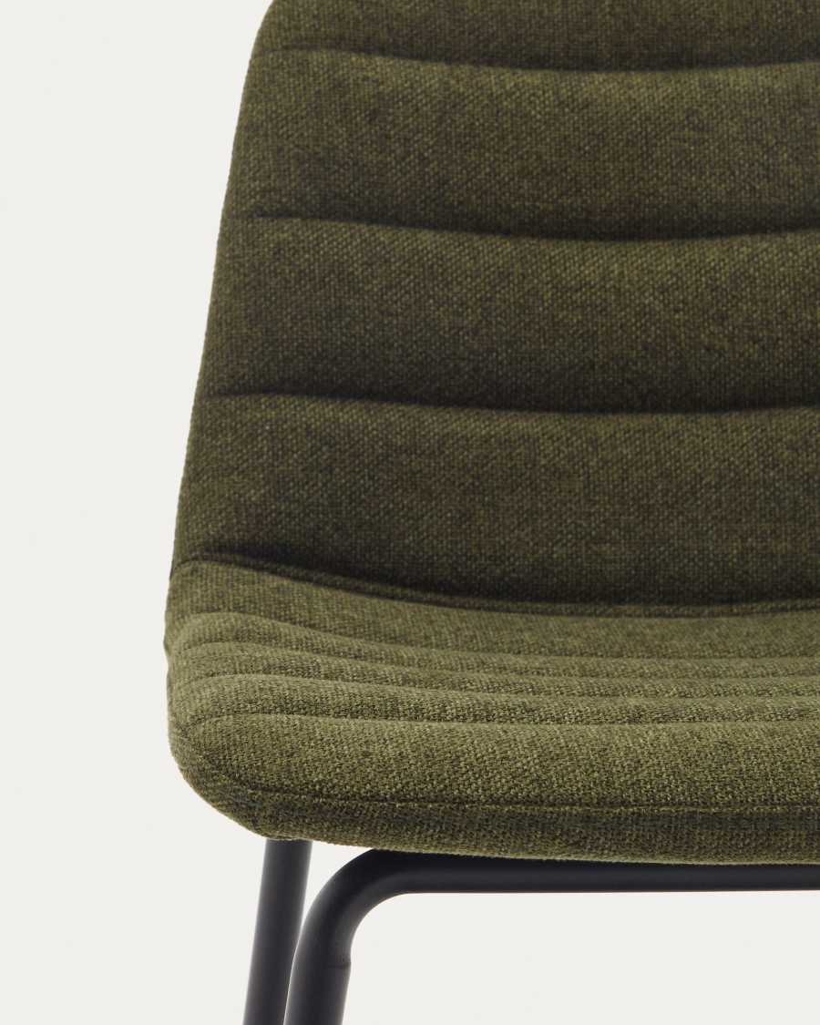 Zunilda stool in dark green and steel chenille with matt black finish height 65 cm FSC 100%