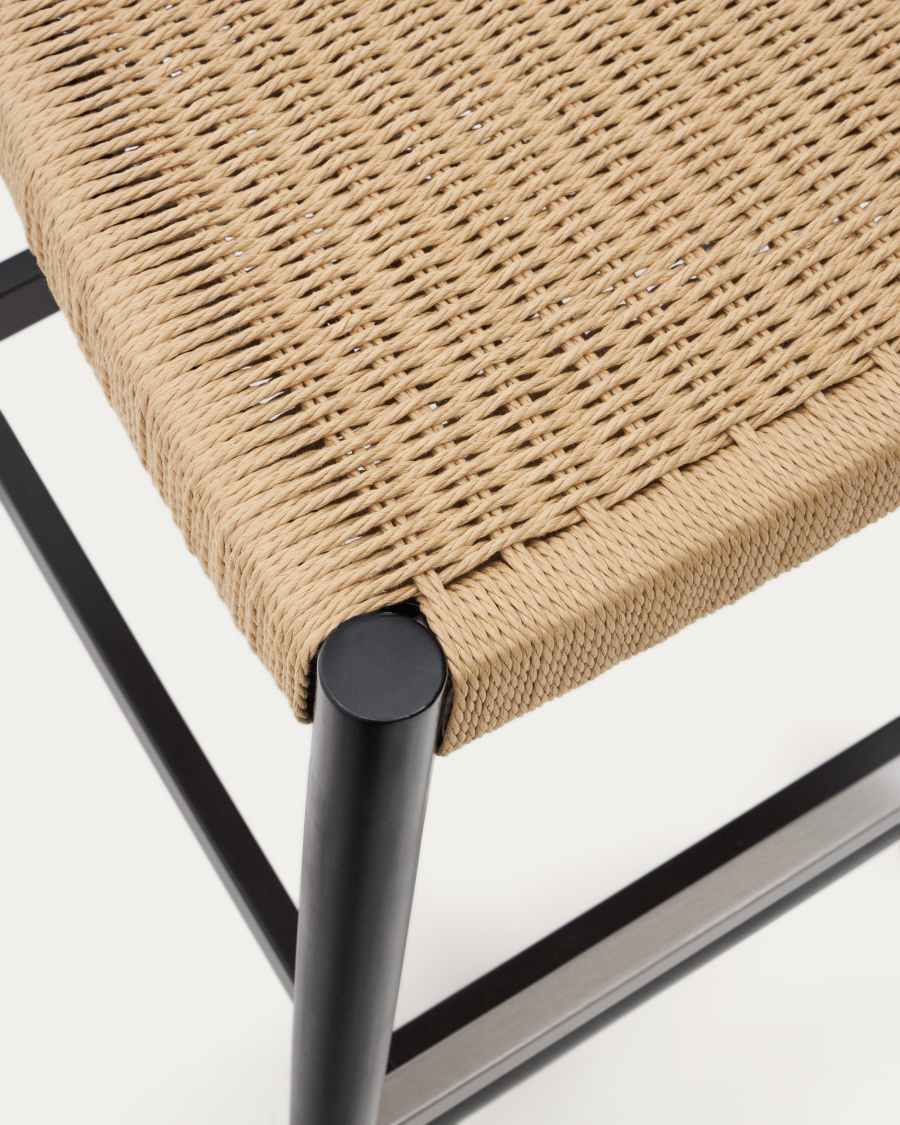 Nina stool made of solid acacia wood with black finish and beige rope height 62 cm