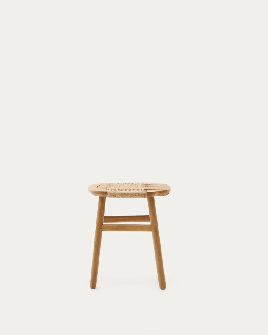 Enit stool made of beige paper cord and solid oak wood with natural finish, 43cm FSC Mix Credit