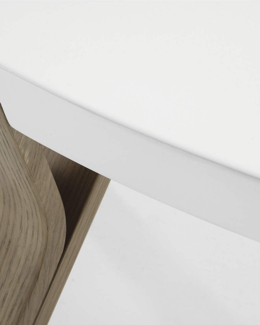 Τραπέζι σαλονιού Dilos Ø 90 εκ, λευκό και δρυς