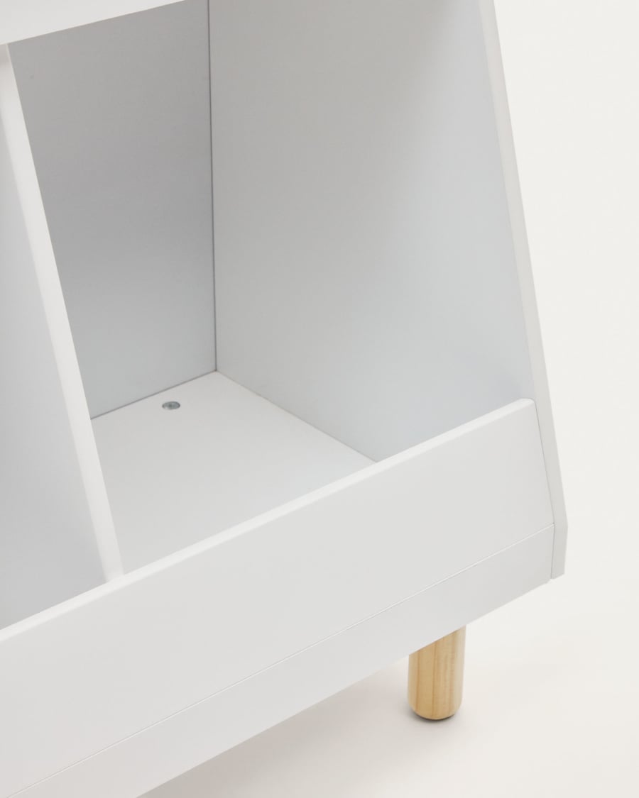 Serwa bookcase in white MDF with solid pine legs and bar