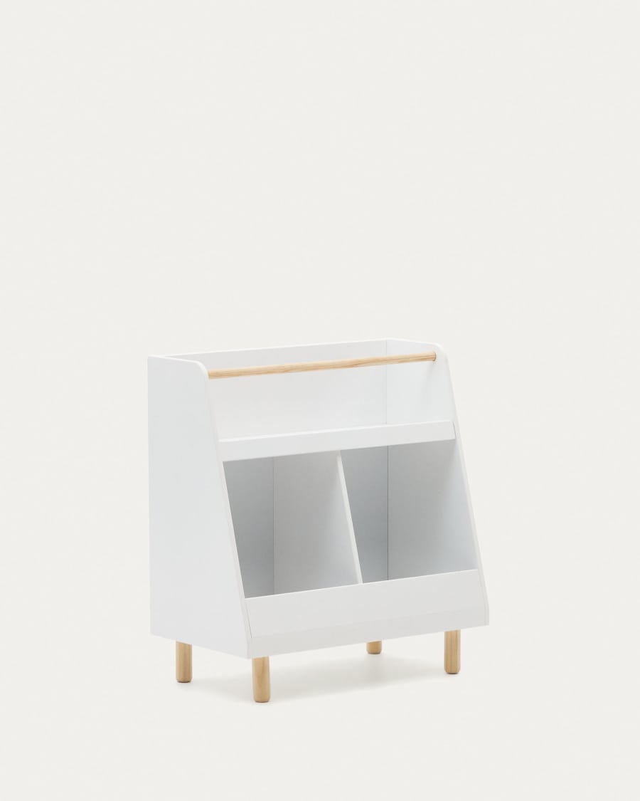 Serwa bookcase in white MDF with solid pine legs and bar