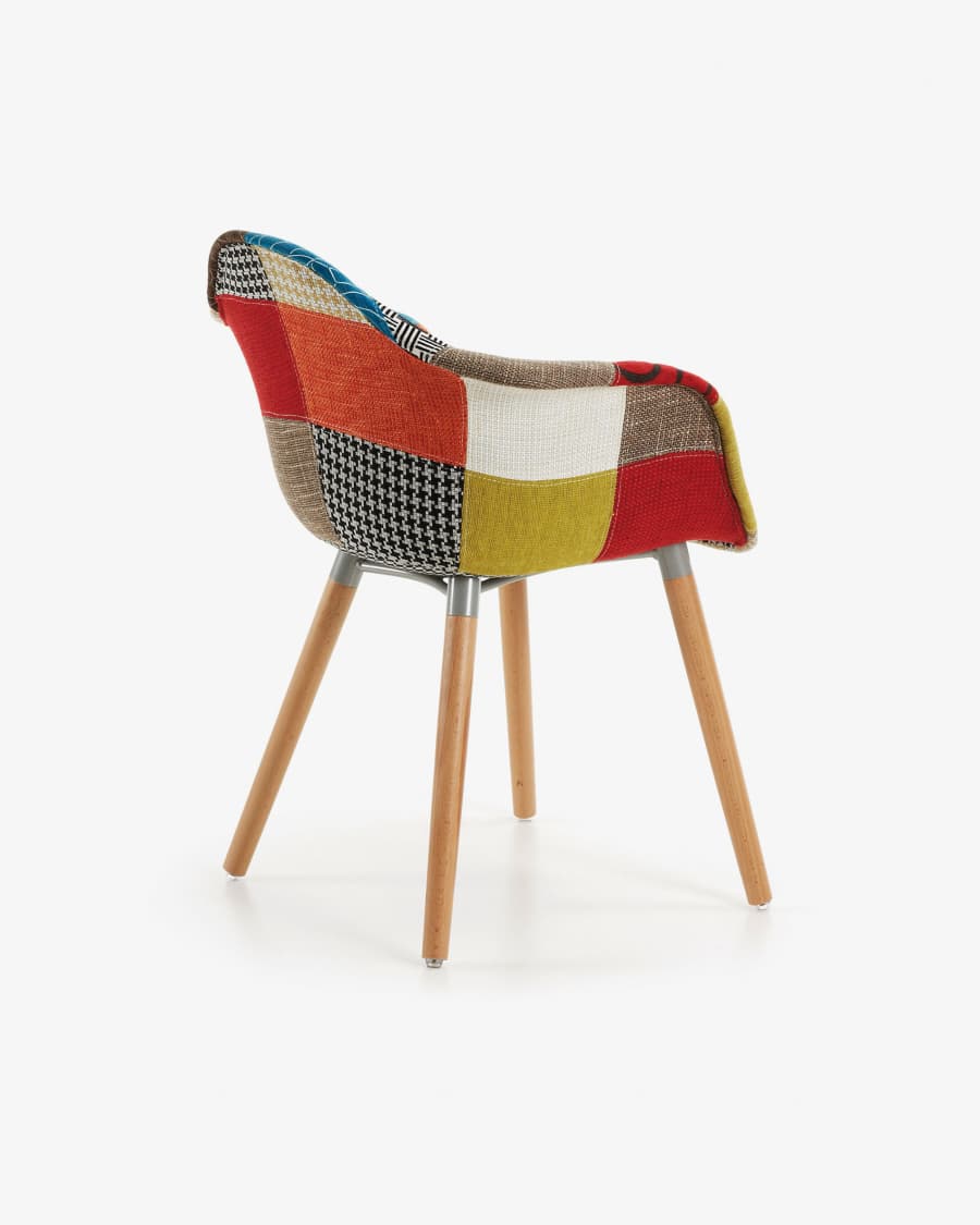 Kevya multicoloured patchwork chair with solid beech legs