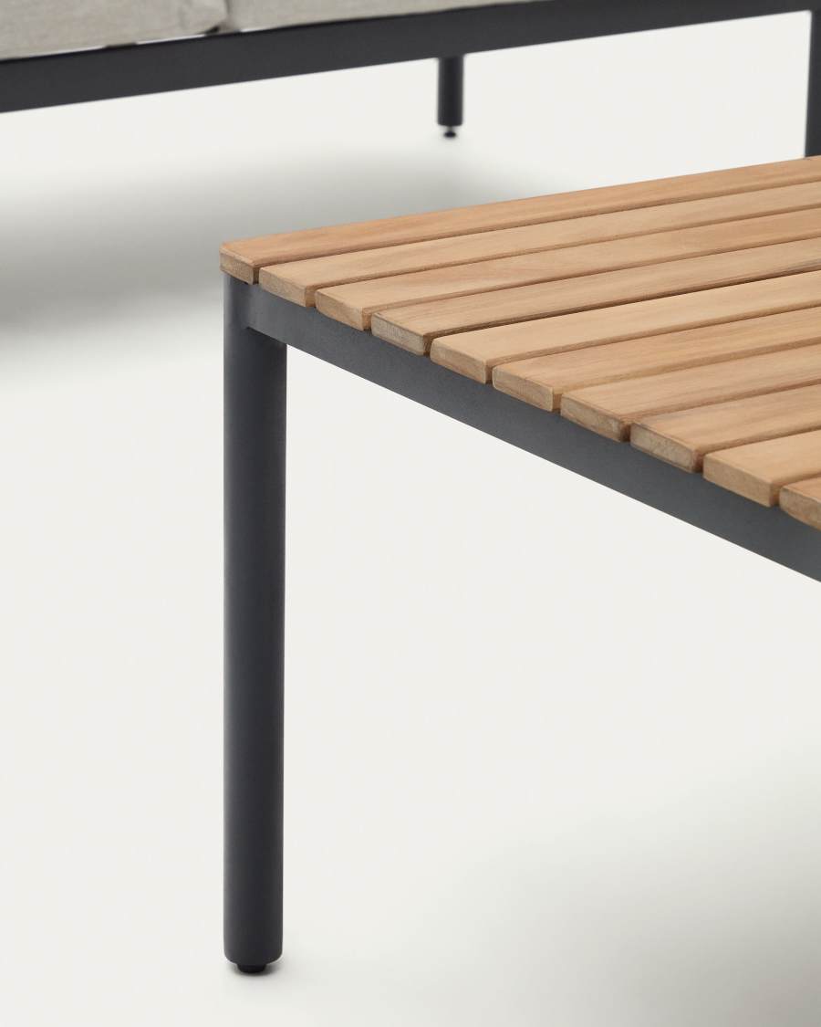 Set Aiguafreda sofá 2 lugares, 2 cadeirões e mesa alumínio cinza e madeira acácia FSC 100%