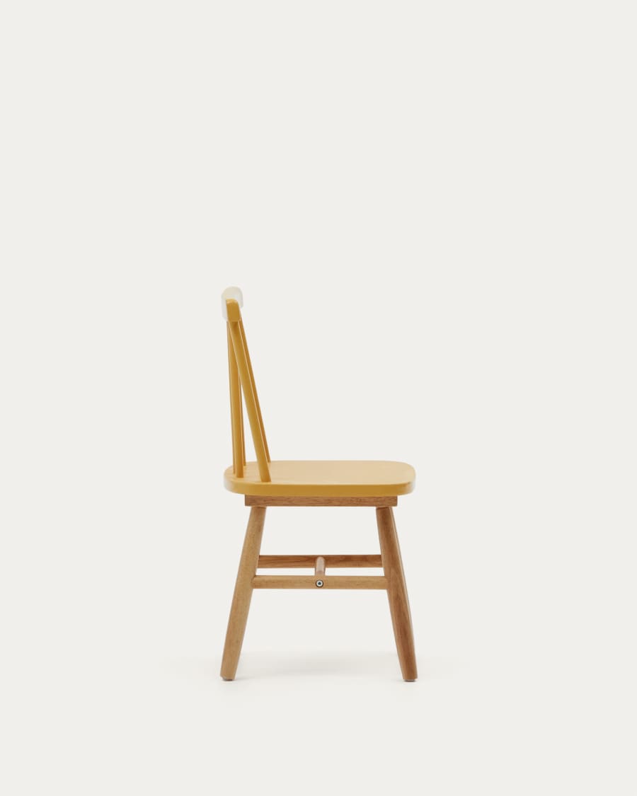 Tressia kids chair in solid rubber wood with mustard and natural finish