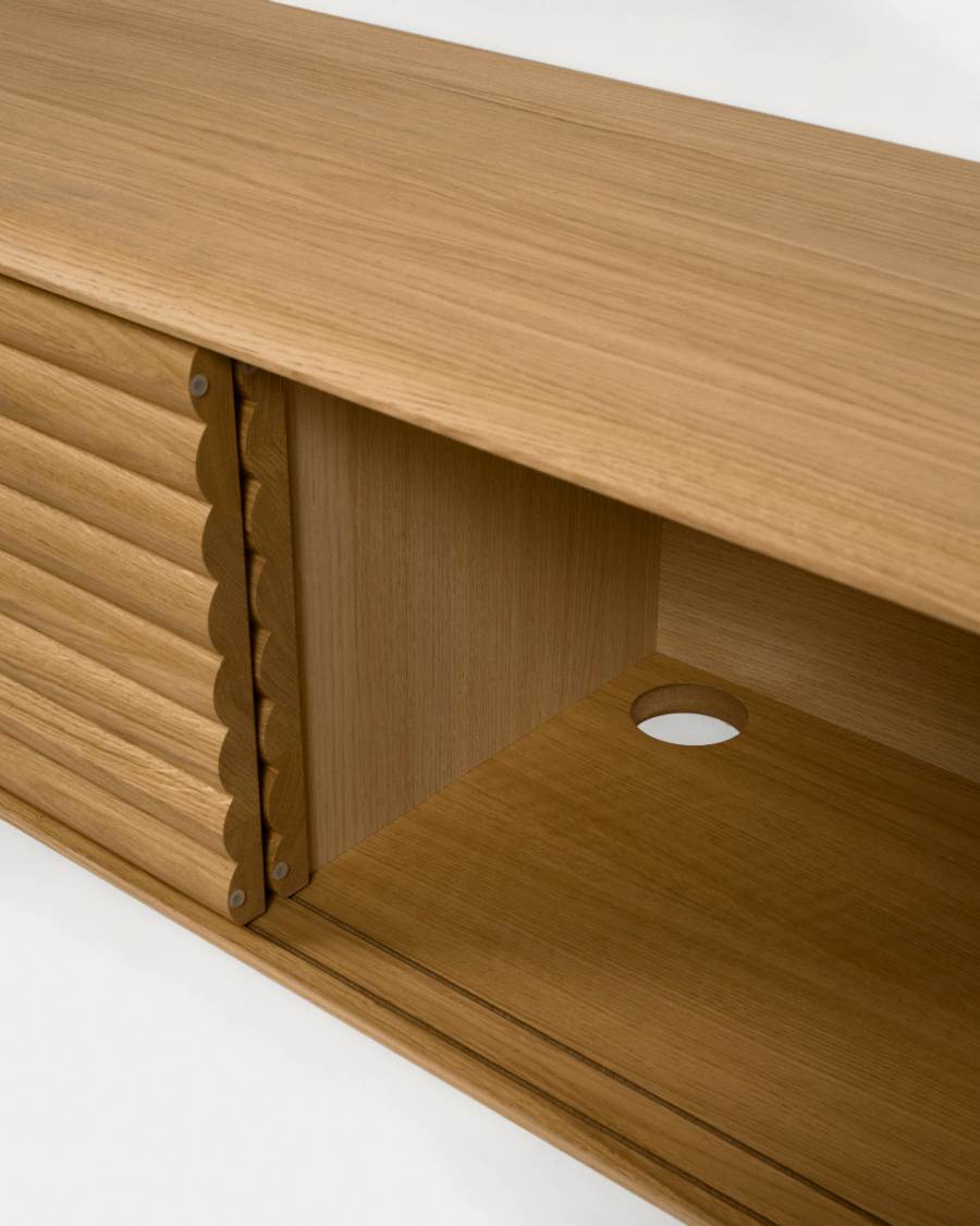 Lenon 2 door solid wood and oak veneer TV stand, 200 x 57 cm, FSC MIX Credit