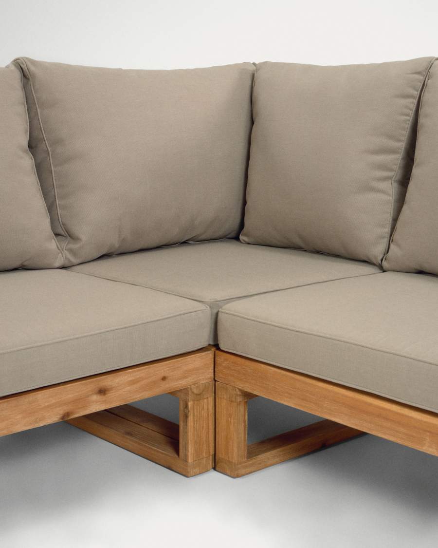 Flaviina 5 seater solid acacia wood corner sofa set with table