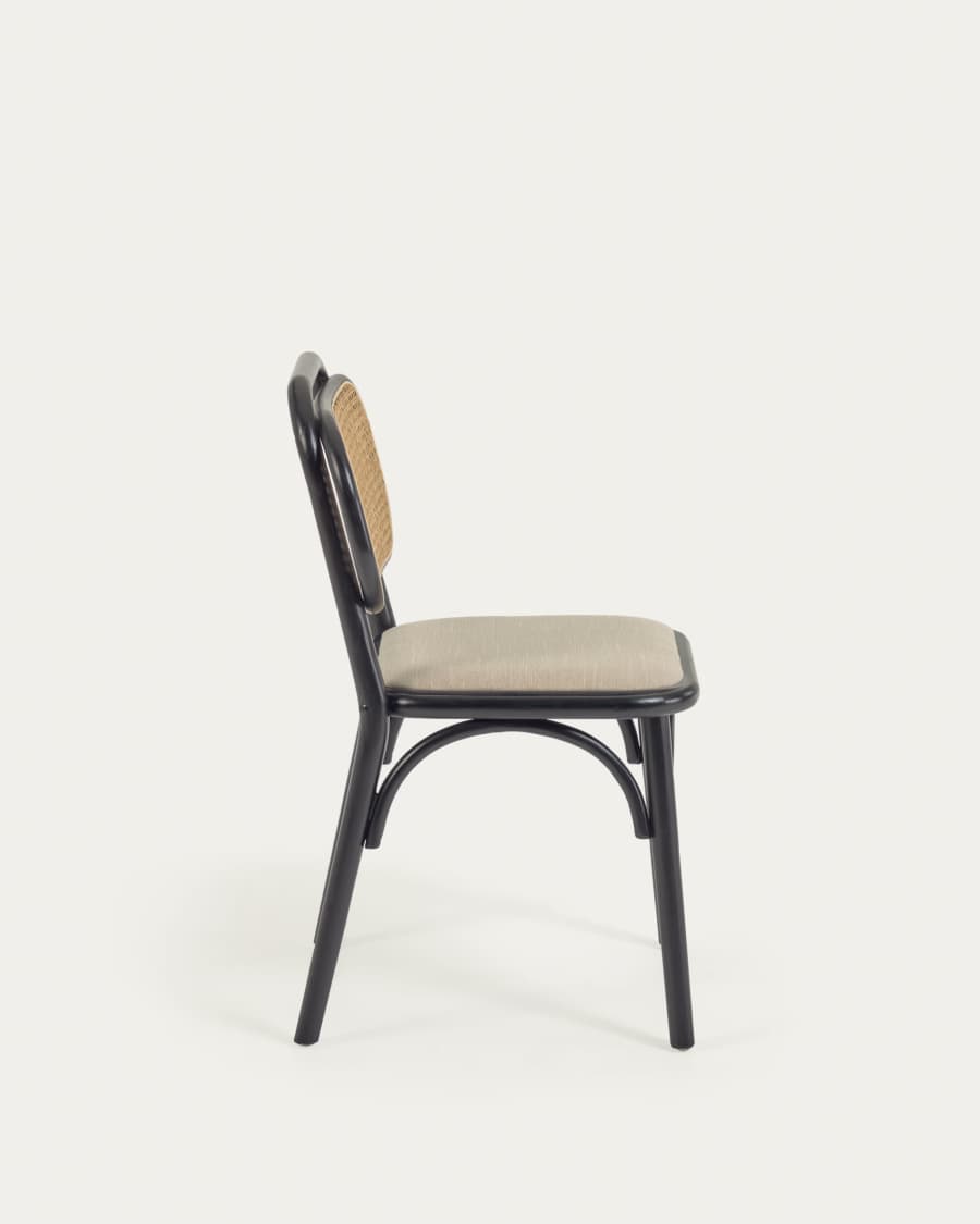 Doriane solid elm chair with black lacquer and upholstered seat