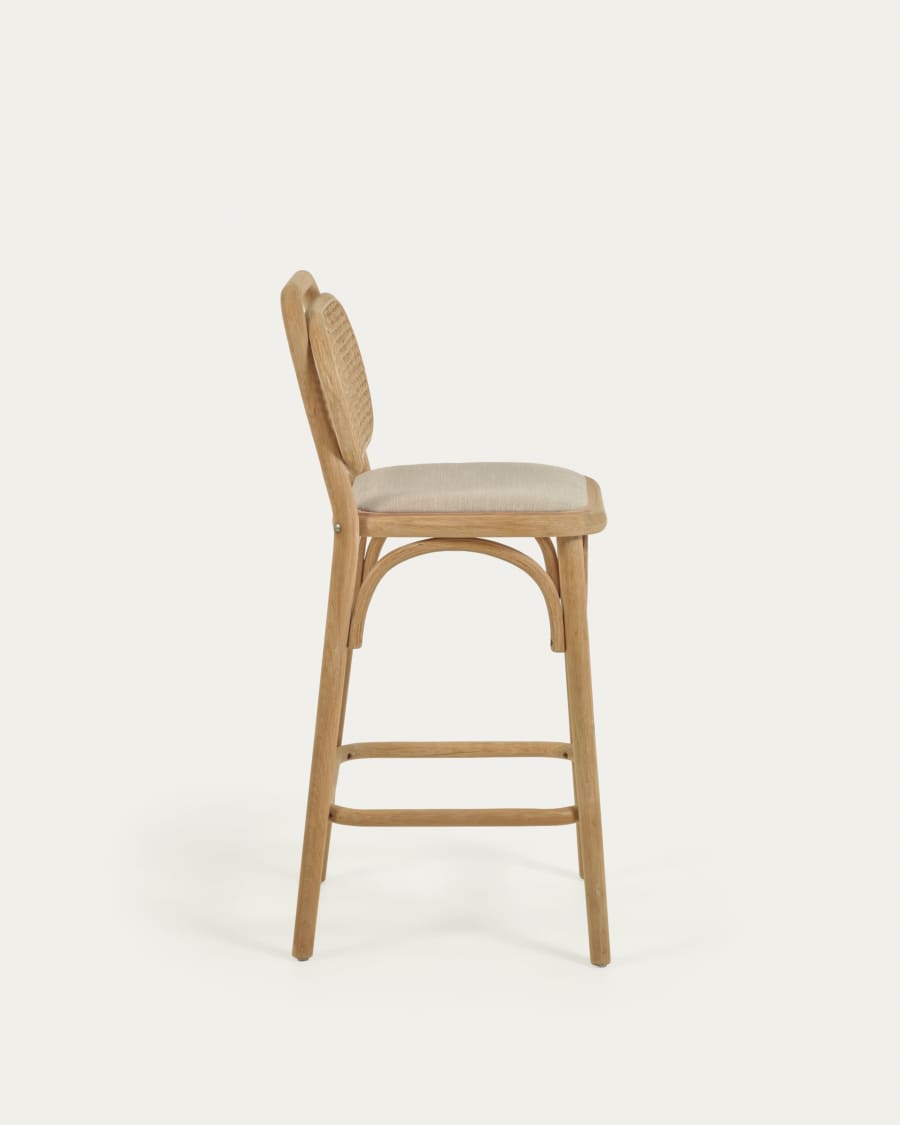 Doriane 65 cm height solid oak stool with natural finish and upholstered seat FSC Mix Credit