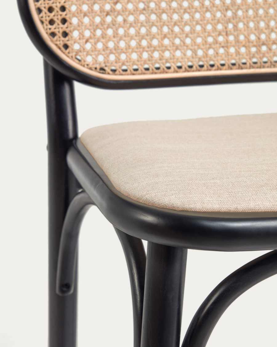 Tabouret Doriane bois d'orme finition laquée noir 65 cm siège avec revêtement