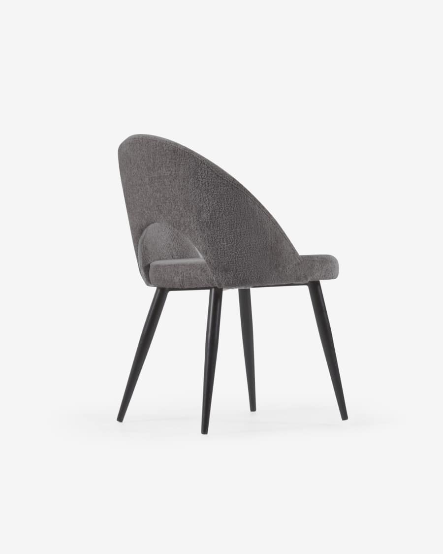 Grey chenille Mael chair with steel legs with black finish