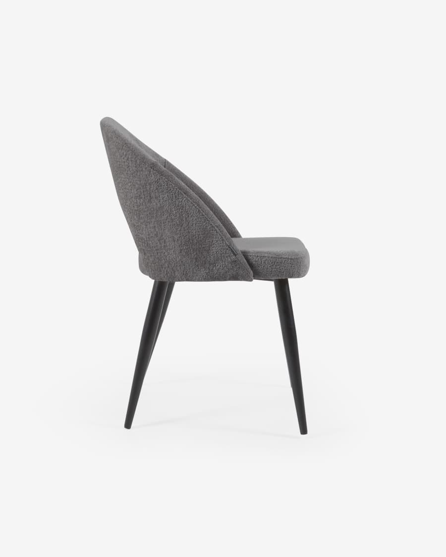 Grey chenille Mael chair with steel legs with black finish