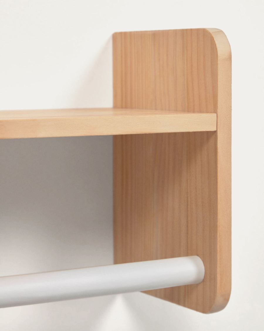 Florentina shelf with hangers in solid natural pine and white MDF 52.5 cm