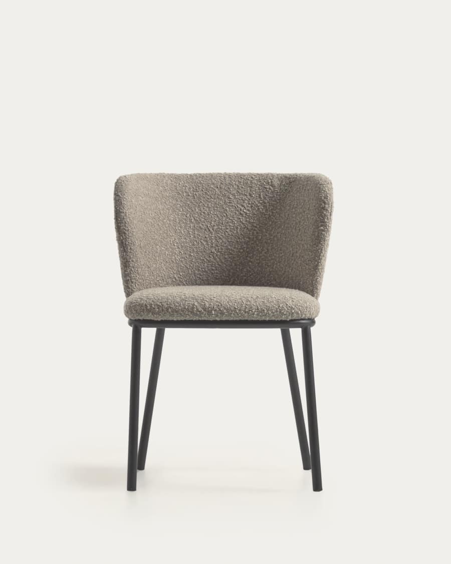 Sedia Ciselia in shearling grigio chiaro e metallo nero FR