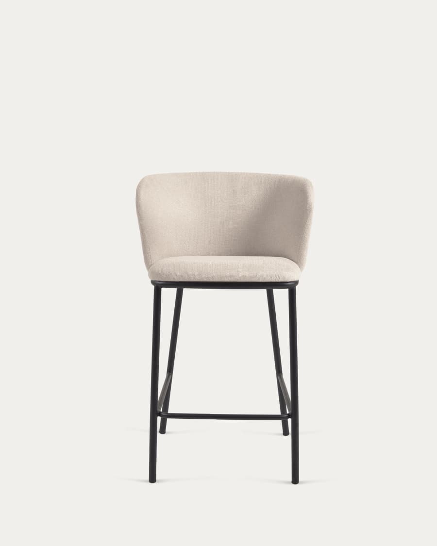 Sgabello Ciselia in ciniglia beige e gambe in acciaio nero altezza 65 cm FSC Mix Credit