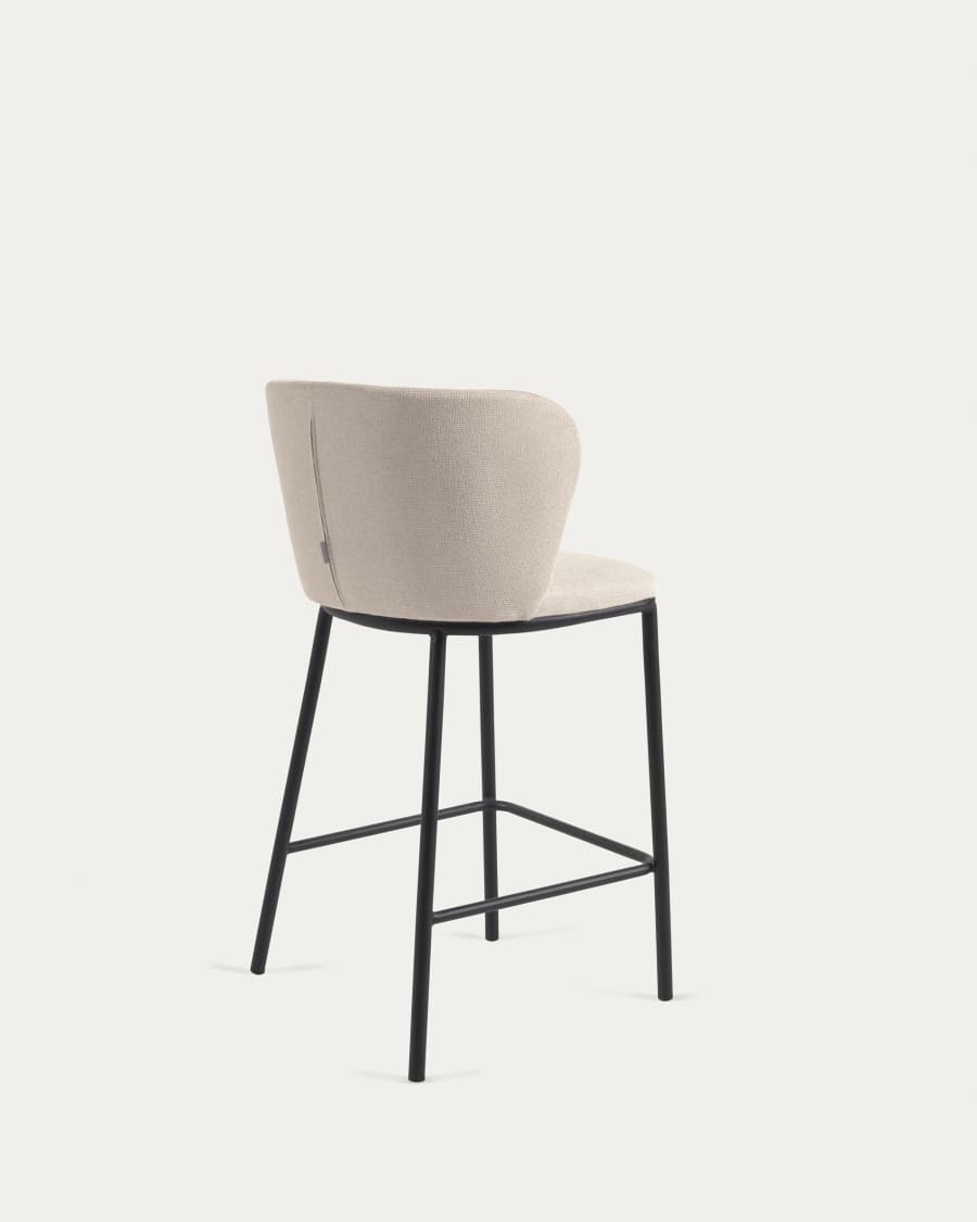 Sgabello Ciselia in ciniglia beige e gambe in acciaio nero altezza 65 cm FSC Mix Credit