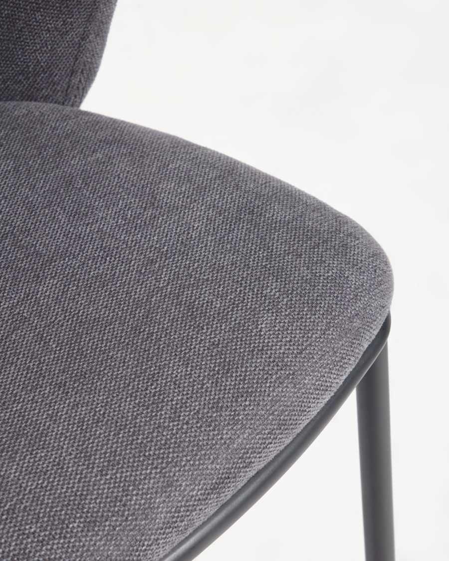 Ciselia stool in dark grey chenille with steel legs in black 65 cm height FSC Mix Credit
