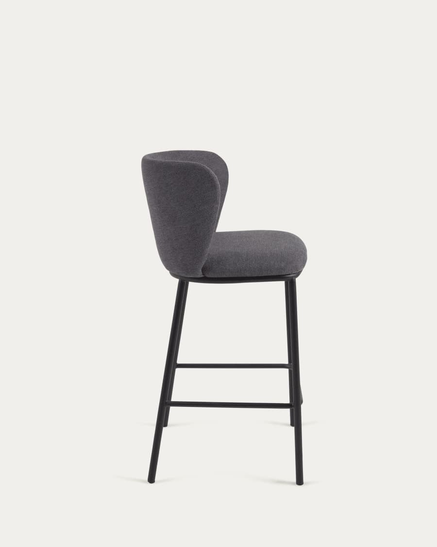 Ciselia stool in dark grey chenille with steel legs in black 65 cm height FSC Mix Credit