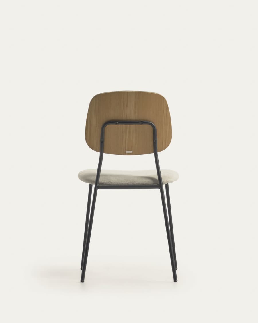Benilda stackable beige chair with oak veneer and steel with black finish FSC Mix Credit