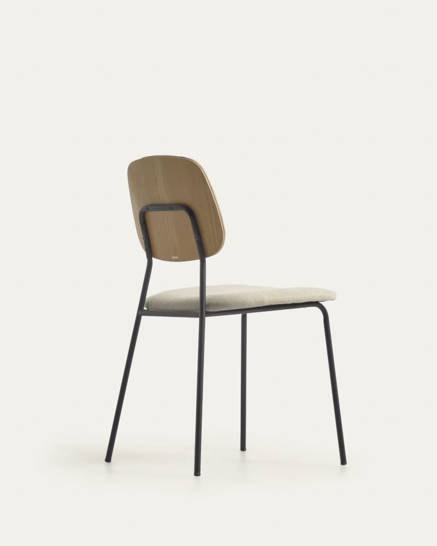 Benilda stackable beige chair with oak veneer and steel with black finish FSC Mix Credit