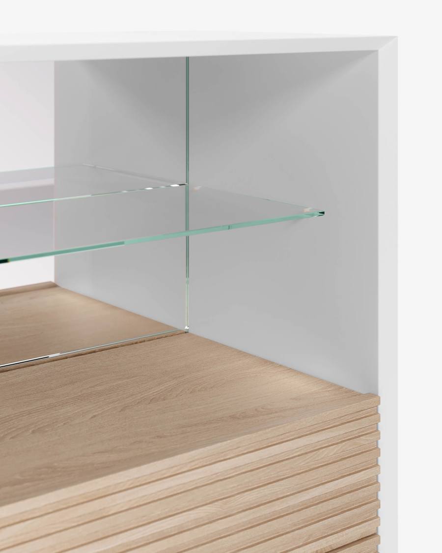 Marielle dresser with five drawers ash wood with white lacquer 64 x 142 cm.