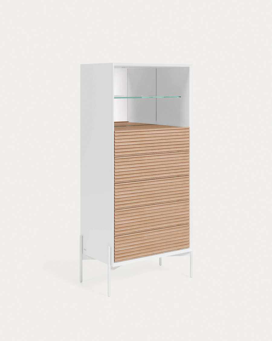 Cassettiera Marielle con 5 cassetti in legno di frassino laccati di bianco 64 x 142 cm