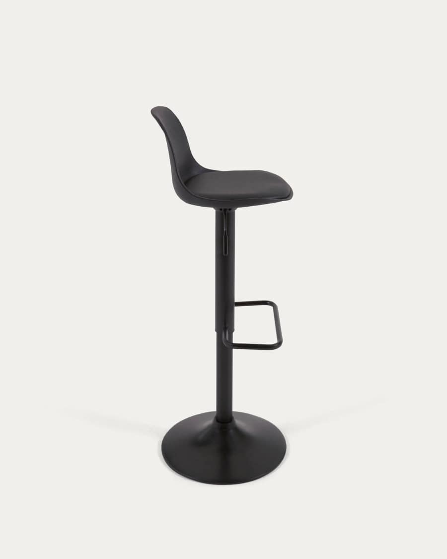 Orlando-T barstool - black synthetic leather and matt black steel 60-82 cm