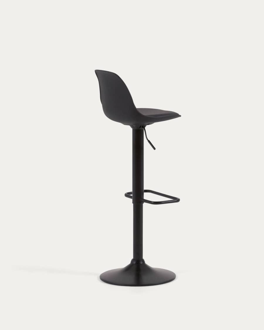 Orlando-T barstool - black synthetic leather and matt black steel 60-82 cm