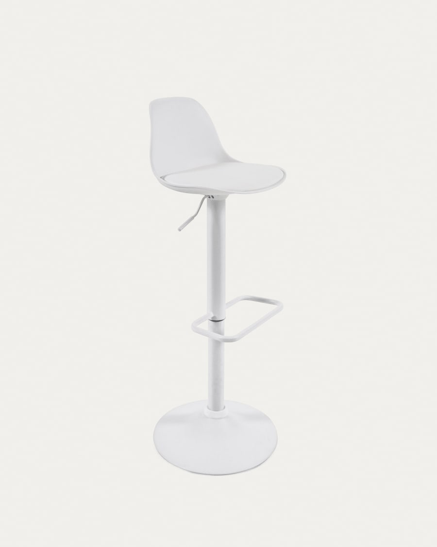 Orlando-T barstool white synthetic leather and matt white steel 60-82 cm