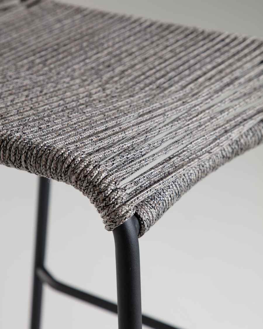 Lambton stool in grey rope and black finish steel 62 cm