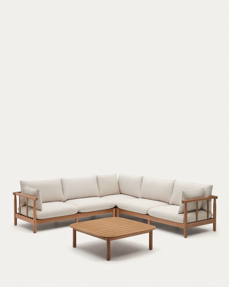 Sacova set, 5 seater corner sofa and coffee table made from solid eucalyptus wood