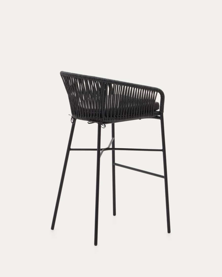 Yanet stool made from black cord and galvanised steel, height 80 cm