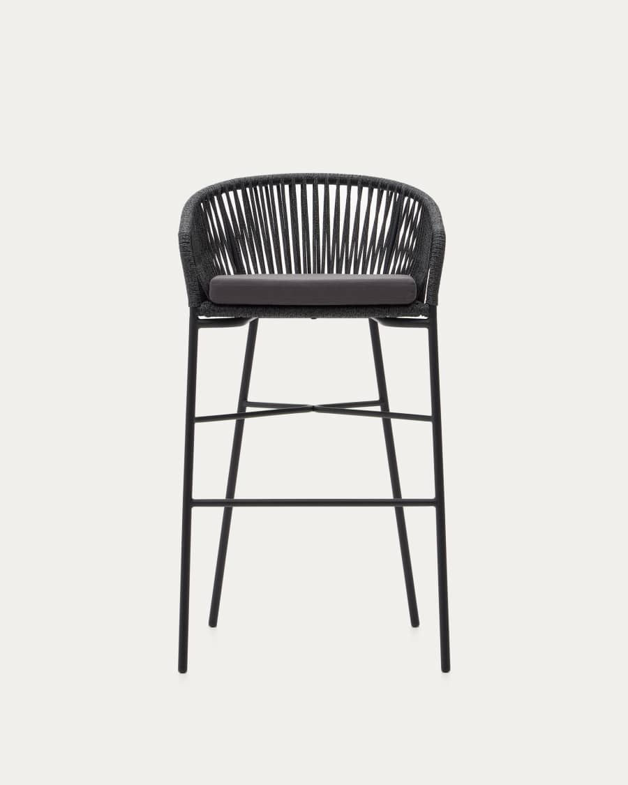 Yanet stool made from black cord and galvanised steel, height 80 cm