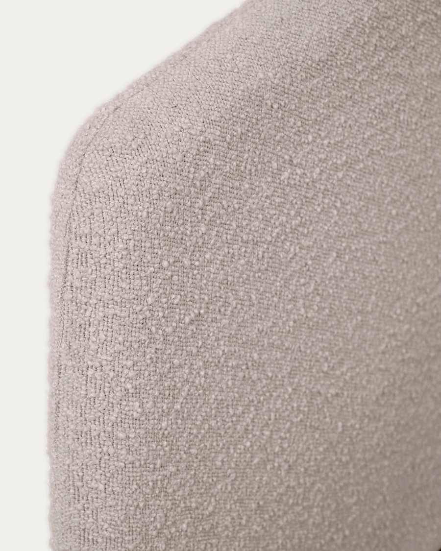 Dyla bed in light grey bouclé, with solid beech wood legs for a 160 x 200 cm mattress