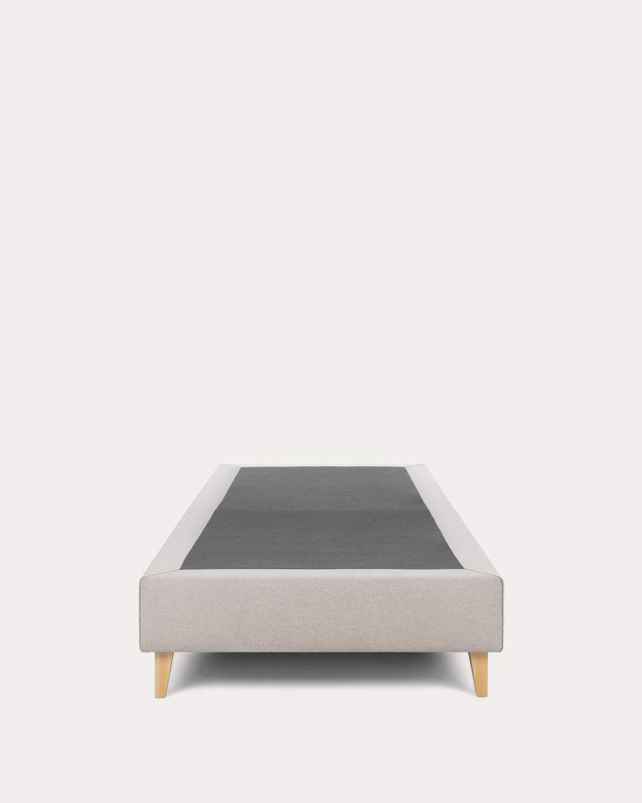 Nikos tall bed base in beige with solid beech wood legs for a 90 x 190 cm mattress