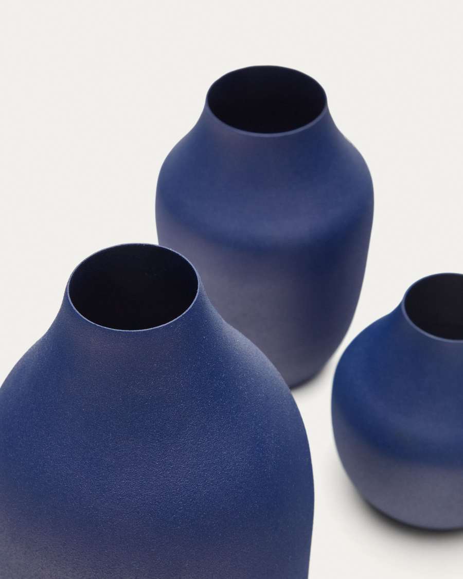 Pubol set of 3 metal vases in blue, 10 cm 14 cm 20 cm