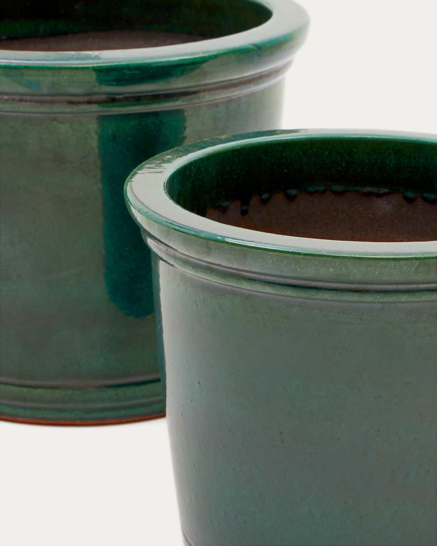 Presili set of 2 ceramic planters with glazed green finish Ø 37 / 47 cm