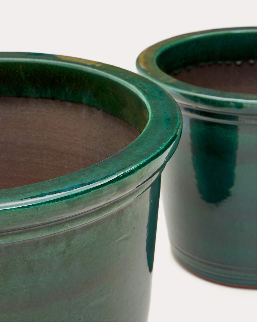 Presili set of 2 ceramic planters with glazed green finish Ø 37 / 47 cm