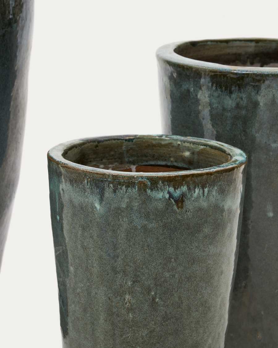 Rotja set of 3 terracotta planters with glazed blue finish Ø 26 / 35 / 47 cm