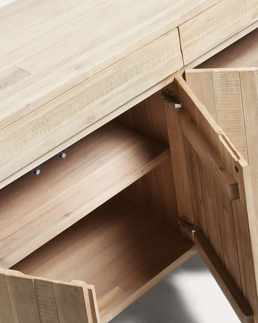 Thinh solid acacia wood sideboard 4 doors 2 drawers with black finish steel, 184 x 98 cm