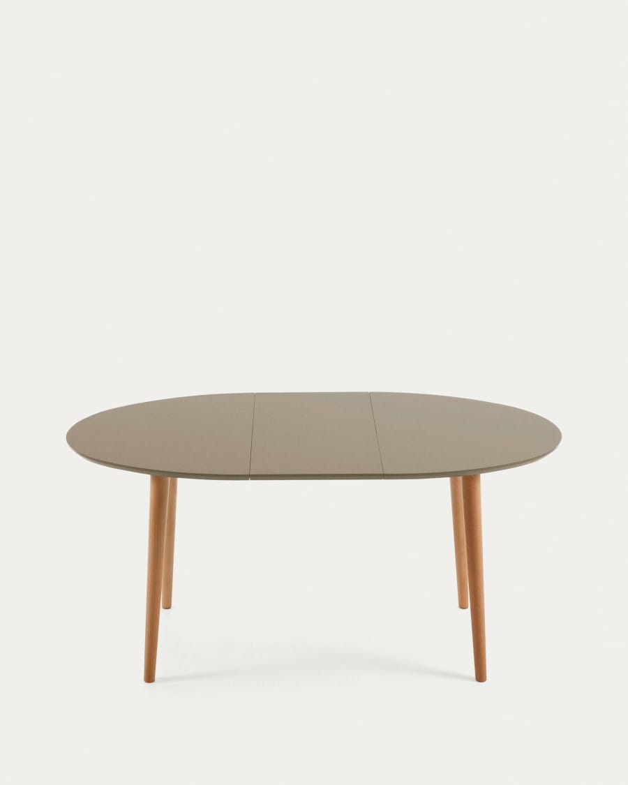 Oqui oval extendable MDF table with brown lacquer and solid beech legs 120 (200) x 90 cm