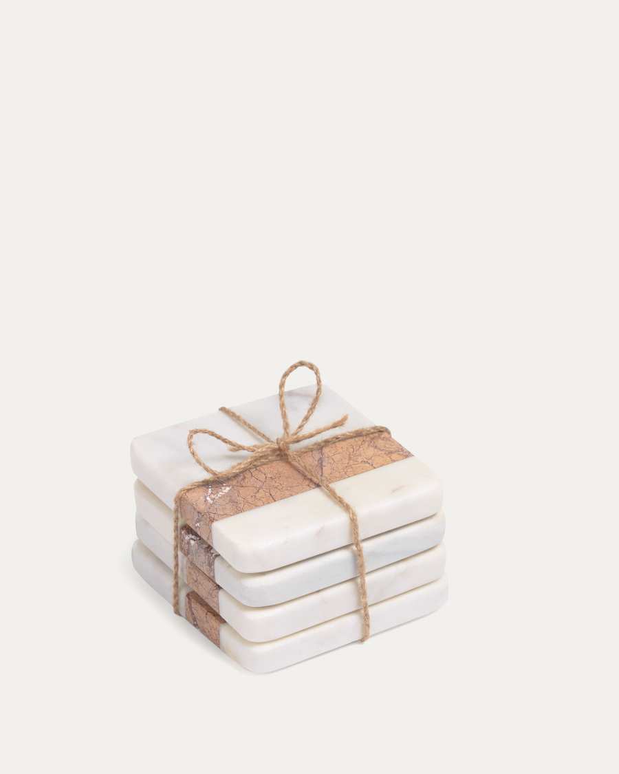 Set Saskia di 4 sottobicchieri in marmo bianco e marrone