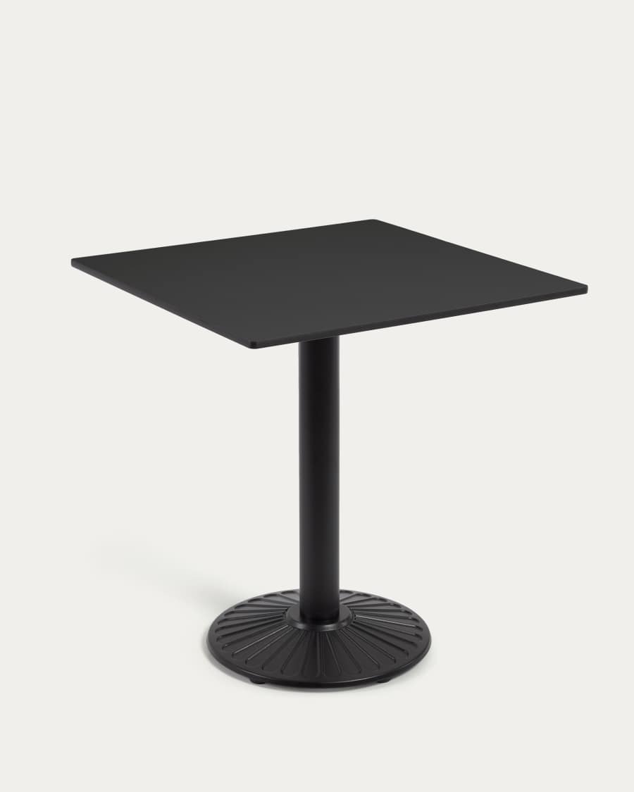 Tiaret outdoor table in black with metal legs, and a black painted finish, 68 x 68 cm