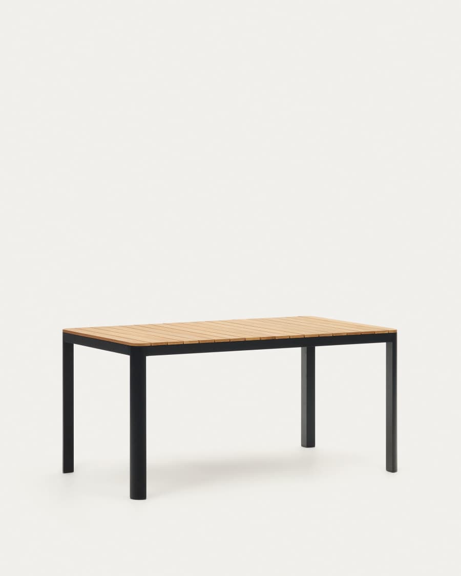 Bona aluminium and solid teak table, 100% outdoor suitable with black finish, 160 x 90 cm