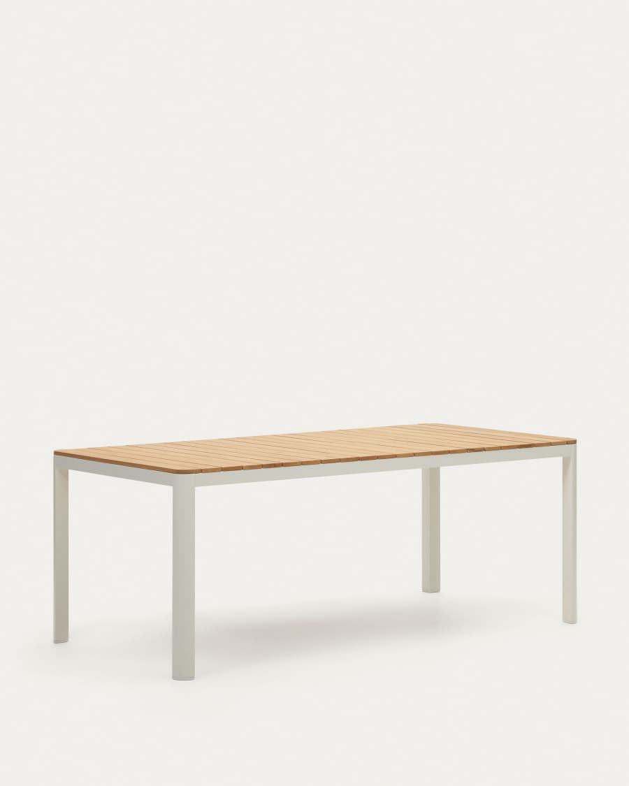 Bona aluminium and solid teak table, 100% outdoor suitable with white finish, 200 x 100 cm