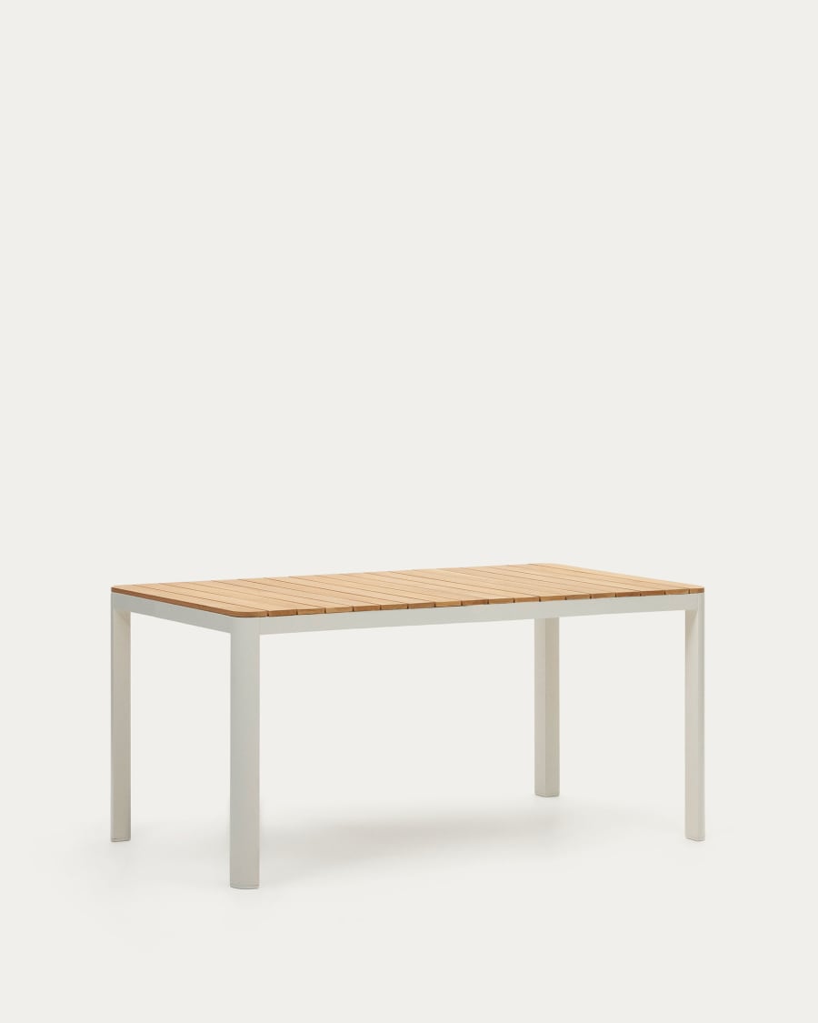 Bona aluminium and solid teak table, 100% outdoor suitable with white finish, 160 x 90 cm